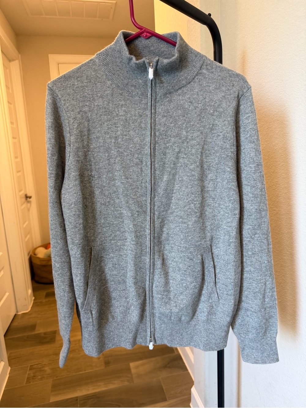Quince Mongolian Cashmere Men's Heather Grey Full-Zip Knit Sweater M